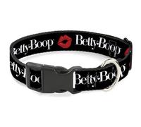 Fleischer Studios, Inc. Collar para Mascotas, Collar de Perro, Hebilla de plástico, Texto de Betty Boop y Beso Negro, Blanco y Rojo, 20 a 31 Pulgadas, 1.5 Pulgadas de Ancho