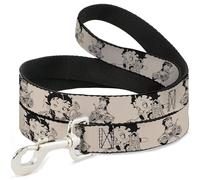 Fleischer Studios, Inc. Correa para Mascotas, Correa para Perro, Betty Boop Biker Betty Poses Beige Negro, 4 pies de Largo 0.5 Pulgadas de Ancho