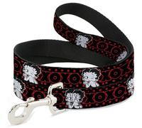 Fleischer Studios, Inc. Correa para Mascotas, Correa para Perro, Betty Boop Winking Kiss Pose XOXO Text Polka Dot Negro Rojo, 4 pies de Largo 1.5 Pulgadas de Ancho