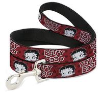 Fleischer Studios, Inc. - Correa para Mascotas, Correa para Perro, Cara de Betty Boop, Texto de Lunares, Color Negro y Blanco, 4 pies de Largo y 1.5 Pulgadas de Ancho