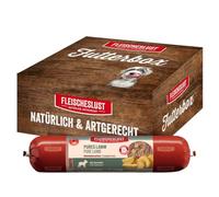 Fleischeslust Salchicha para perros, cordero puro con patatas como caja de alimentación (8 x 400 g), salchicha sensible de comida húmeda resistente a cortes y sin cereales, comida para perros adultos
