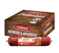 Fleischeslust Salchichas para perros, carne de vacuno tierna con zanahoria, rosa mosqueta y semillas de calabaza como caja de alimento (8 x 400 g), salchicha de comida húmeda resistente a cortes y sin