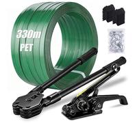 Flejadora Manual, 12-19mm Kit de Flejado con 330m de Cinta de PET Tensores Silenciosos Máquina Herramienta de Flejado para Embalaje Incluye 100 Hebillas Metálicas 100 Protectores de Esquinas