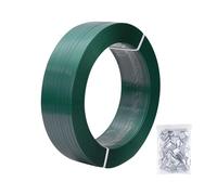Fleje de Embalaje Flejes Manuales Carrete de Fleje Resistente con 100 Hebillas 16mm x 0,8mm - 1200 Metros Rollo de Cinta de Flejado PET para Palets Madera Piedra Acero Transporte Refuerzo(Color:verde)