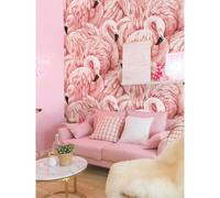 FLEMYE 10M RomÃ¡ntico Elegante Rosa Flamingo Plumas Textura no tejida Rollo de papel pintado