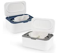 Flenpptly Paquete de 2 dispensadores de toallitas para bebés, estuche para toallitas para bebé, mantiene las toallitas frescas, antideslizantes, fáciles de abrir y cerrar (gris y azul)