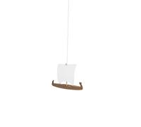 Flensted Mobiles Barco vikingo de teca y papel fabricado en los colores blanco y marrón, dimensiones 7 x 5 cm, 016