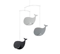 Flensted Mobiles Happy Whales, Greyscale Mobile, acero, negro/gu, 54 x 45 cm