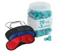 Flents Kit de máscara para dormir con tapones de espuma suave, 70 tapones para los oídos | 1 máscara para dormir | NRR 29