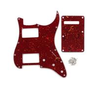 FLEOR 2 golpeadores Humbucker Cut HH ST Guard y placa trasera de trémolo para guitarra ST estándar americana, concha de tortuga roja de 4 capas