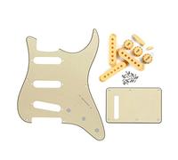 FLEOR 3 Ply SSS ST ST Guitarra Pickguard Scratch Plate Set y cubierta de pastilla de 3-52 mm y puntas de perillas 2T2V, color crema
