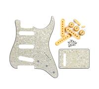 FLEOR 4 Ply SSS ST Guitar Pickguard Scratch Plate Set y cubierta de pastilla de 3-52 mm y puntas de perillas 2T1V para ST, Aged Pearl
