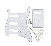 FLEOR 4 Ply SSS ST ST Guitar Pickguard Scratch Plate Set y cubierta de pastilla de 3-52 mm y puntas de perilla 2T2V, blanco perla