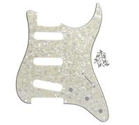 FLEOR 8 Hole SSS Pickguard Blindaje de aluminio de respaldo grande con tornillos de montaje para reemplazo de guitarra eléctrica estilo ST, perla envejecida de 4 capas