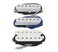 FLEOR Alnico Pastillas de bobina simple de 5 mástiles/medios, placa de fibra, pieza de poste escalonada y pastilla Humbucker de doble bobina para guitarra eléctrica estilo ST, blanco