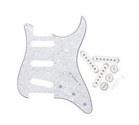 FLEOR Golpeador de guitarra con 8 agujeros estilo SSS con pomos de control 2T1V, 52 mm, tapas de interruptor de palanca, color blanco perla