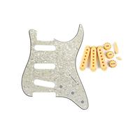 FLEOR Golpeador de guitarra estilo SSS con 8 agujeros ST con pomos de control 2T1V, 52 mm, tapas de interruptor de palanca, perla envejecida