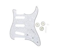 FLEOR Golpeador SSS con 8 agujeros para guitarra con 2T1V tono, perillas de volumen, punta de interruptor para ST Eelctric de repuesto, color blanco perla