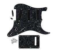 FLEOR Juego completo de ST Guitar SSS Pickguard Backplate con 3 cubiertas de recogida de 52 mm, 2T1V, perilla de control selector, barra de brazo de la tapa, perla negra