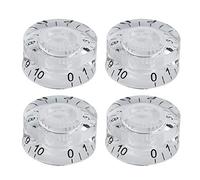 FLEOR Juego de 4 pomos de velocidad para guitarra, diseño de sombrero de barril, letras negras para LPs y SG, transparente