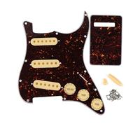 FLEOR Juego de golpeador de guitarra ST SSS/Placa trasera/Fundas para pastillas de 52 mm (3 piezas) / Perilla de control 2T1V / Punta de interruptor/Punta de barra, Concha de tortuga marrón