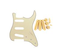 FLEOR Juego de placa de rascar ST Pickguard estilo SSS / 48 mm 50 mm 52 mm/perilla de control 2T1V / punta de interruptor/punta de barra, 3 capas color crema