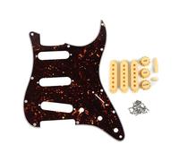 FLEOR Juego de placa para rascar ST Pickguard estilo SSS de 50 mm, 52 mm, 2 unidades, cubierta de pastilla/perilla de control 2T1V, punta de interruptor/punta de barra, carcasa de tortuga marrón