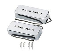 FLEOR Juego de Vintage Alnico V Single Coil Soapbar P90 cuello puente pastillas 50/52 mm metal trenzado Cable para guitarra eléctrica, Crema