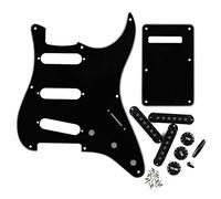 FLEOR Placa de rasguño para guitarra eléctrica 8 agujeros SSS Style Pickguard Back Plate Set 52 mm Fundas para pastillas 2T1V Perillas para parte de guitarra ST, Negro/Blanco/Negro