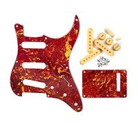FLEOR Placa para raspar guitarra eléctrica 8 agujeros SSS Pickguard Back Plate Set 52 mm Fundas para pastillas 2T1V Perillas Parte de guitarra para reemplazo de ST, Concha de tortuga roja
