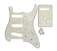 FLEOR Set de 8 agujeros SSS Pickguard y placa posterior de guitarra con tornillo para reemplazo de piezas de guitarra estilo Vintage ST, perla envejecida 4ply