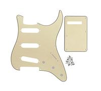 FLEOR Set de 8 agujeros SSS Pickguard y placa posterior de guitarra con tornillo para reemplazo de piezas de guitarra estilo ST Vintage, crema de 3 capas