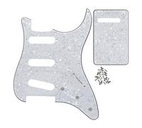 FLEOR Set de 8 agujeros SSS Pickguard y placa posterior de guitarra con tornillo para reemplazo de piezas de guitarra estilo ST Vintage, perla blanca de 4 capas