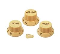 FLEOR ST 2T1V Perillas de control de volumen de tono de guitarra y punta de interruptor de palanca de 5 vías para partes de guitarra eléctrica, crema con letra dorada