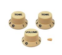 FLEOR ST 2T1V Perillas de control de volumen de tono de guitarra y punta de interruptor de palanca de 5 vías para partes de guitarra eléctrica, crema con letra negra