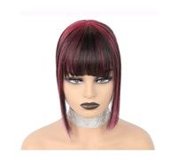 Flequillo con clip Cabello humano con flequillo for mujer, Clip en, piezas de cabello adelgazante, postizos gruesos que agregan extensiones adicionales(Red)