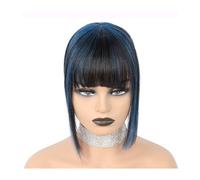 Flequillo con clip Cabello humano con flequillo for mujer, Clip en, piezas de cabello adelgazante, postizos gruesos que agregan extensiones adicionales(Blue)