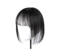 Flequillo con clip Cabello humano con flequillo for mujer, Clip en, piezas de cabello adelgazante, postizos gruesos que agregan extensiones adicionales(Negro)