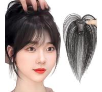 Flequillo Con Clip, Toppers De Cabello Con Cobertura 3D De 360°, Flequillo Postizo Negro Natural Extensiones De Cabello Con Flequillo De Cabello Humano Real for Mujeres