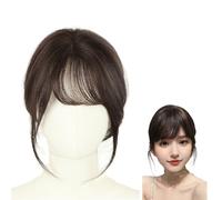 Flequillo Con Pinza Cobertura 3D De 360° Adornos for El Cabello for Mujer,Postizos De Pelo Humano,Extensiones De Pelo Pelucas Con Flequillo Y Patillas,para Uso Diario(Brown)