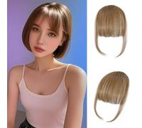 Flequillo de cabello humano natural con patillas, clip invisible en flecos, para volumen instantáneo y versatilidad de peinado, perfecto para fijar la línea del cabello (Wispy 5 g marrón claro)