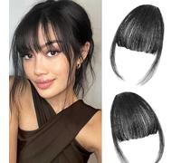 Flequillo de Clip 100% Cabello Real (2 piezas), Discreto y sin Costuras, para Mujer, de Cabello Humano Real, Se Adapta Naturalmente a la Línea del Cabello, para Cabello Fino, Uso Diario (A)