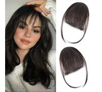 Flequillo de Clip 100% Cabello Real (2 piezas), Discreto y sin Costuras, para Mujer, de Cabello Humano Real, Se Adapta Naturalmente a la Línea del Cabello, para Cabello Fino, Uso Diario (B)