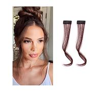 Flequillo falso 2 Unids/set Flequillo de Pelo Sintético Clip en Flequillo Frontal Extensiones de Cabello Rizado Ondulado 30/35 CM Largo Barba de Dragón Natural Flequillo Postizo for Mujeres Extensione