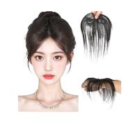 Flequillo falso Flequillo de pelo humano natural con clip, flequillo de Lanugo de repuesto, flequillo de pelo tejido a mano con patillas, extensiones de cabello con clip Extensiones de cabello con fle