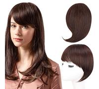 Flequillo Lateral Postizo Natural, Pelo Sintético Se Ve Natural, Hair de Cabello Clip Una Pieza Flequillo Postizos, Extensiones de Cabello Clip Prótesis Capilar para Mujer, Marrón Oscuro