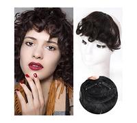 Flequillo Postizo Pelo Natural Flequillo corto y rizado desordenado, extensión de cabello con clip, flequillo rizado frontal sintético, postizos resistentes al calor, pieza de cabello falso natural fo