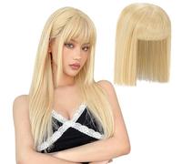 Flequillo Postizo Pelo Natural, Pieza Superior de pelo Humano Toupee Pelo Sintético Se Ve Natural, Hair de Cabello Clip Una Pieza Flequillo Postizos, Clip Prótesis Capilar Rubio