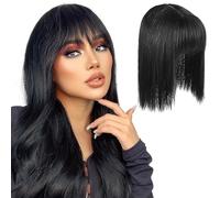 Flequillo Postizo Pelo Natural, Pieza Superior de pelo Humano Toupee Pelo Sintético Se Ve Natural, Hair de Cabello Clip Una Pieza Flequillo Postizos, Clip Prótesis Capilar Negro