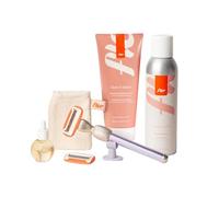 Fler Dream Team Set - Maquinilla de Afeitar para Mujer, Soporte y 2 Recambios, Set con Mousse Depilatoria, Aceite Post Depilación y Crema Corporal Calmante, Cuchilla con Aloe Vera (Lila, 200ml)